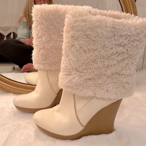 JL white faux fur boots